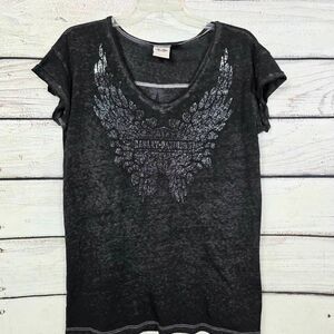 Harley-Davidson Rhinestone Wings Black V-Neck Tee Size L